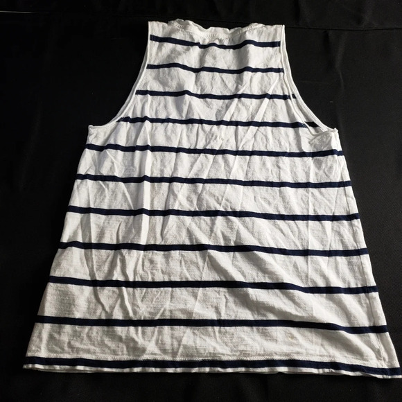 Madewell Whisper Cotton V-Neck Pocket Tank Top Preppy Stripe Bright Ivory Small - Picture 3 of 6